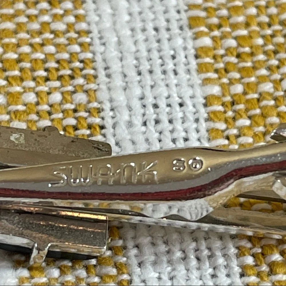 Vintage SWANK Black and Silver Tone Cuff Links Tie Clip‎ Set Retro